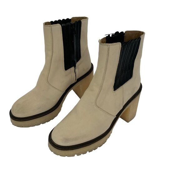 Free People Boots 36.5 Tan Ankle Leather Block Heel Boho Festival - Picture 4 of 12